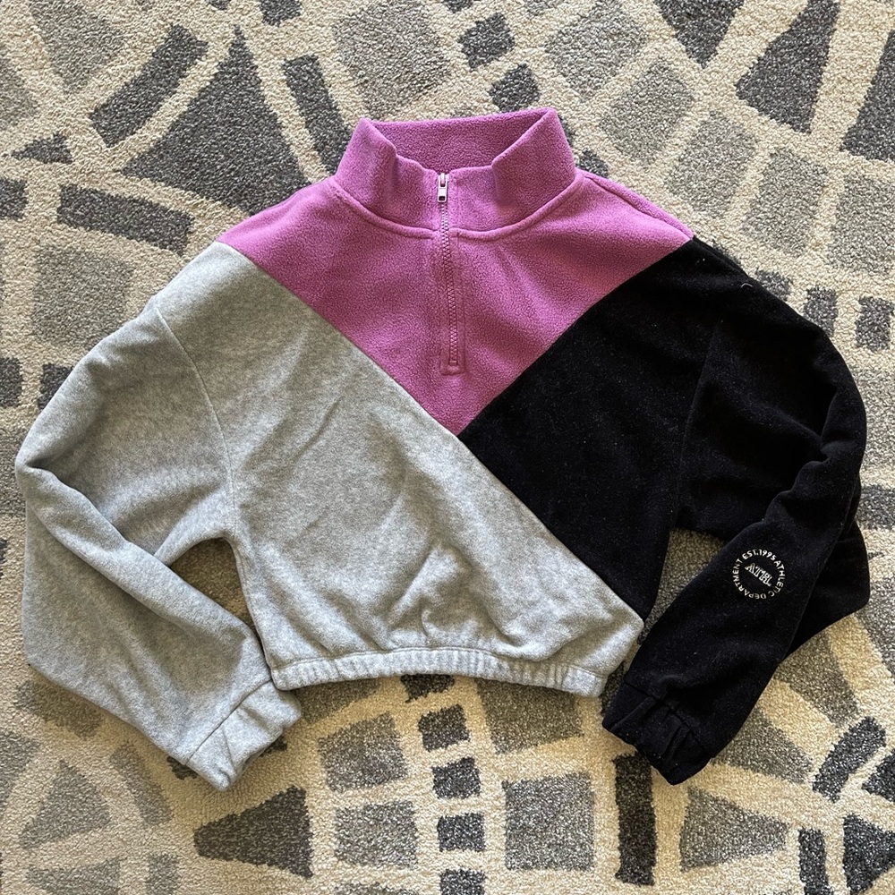 Topshop Color Block Fleece In Multi Cropped Quart… - image 8